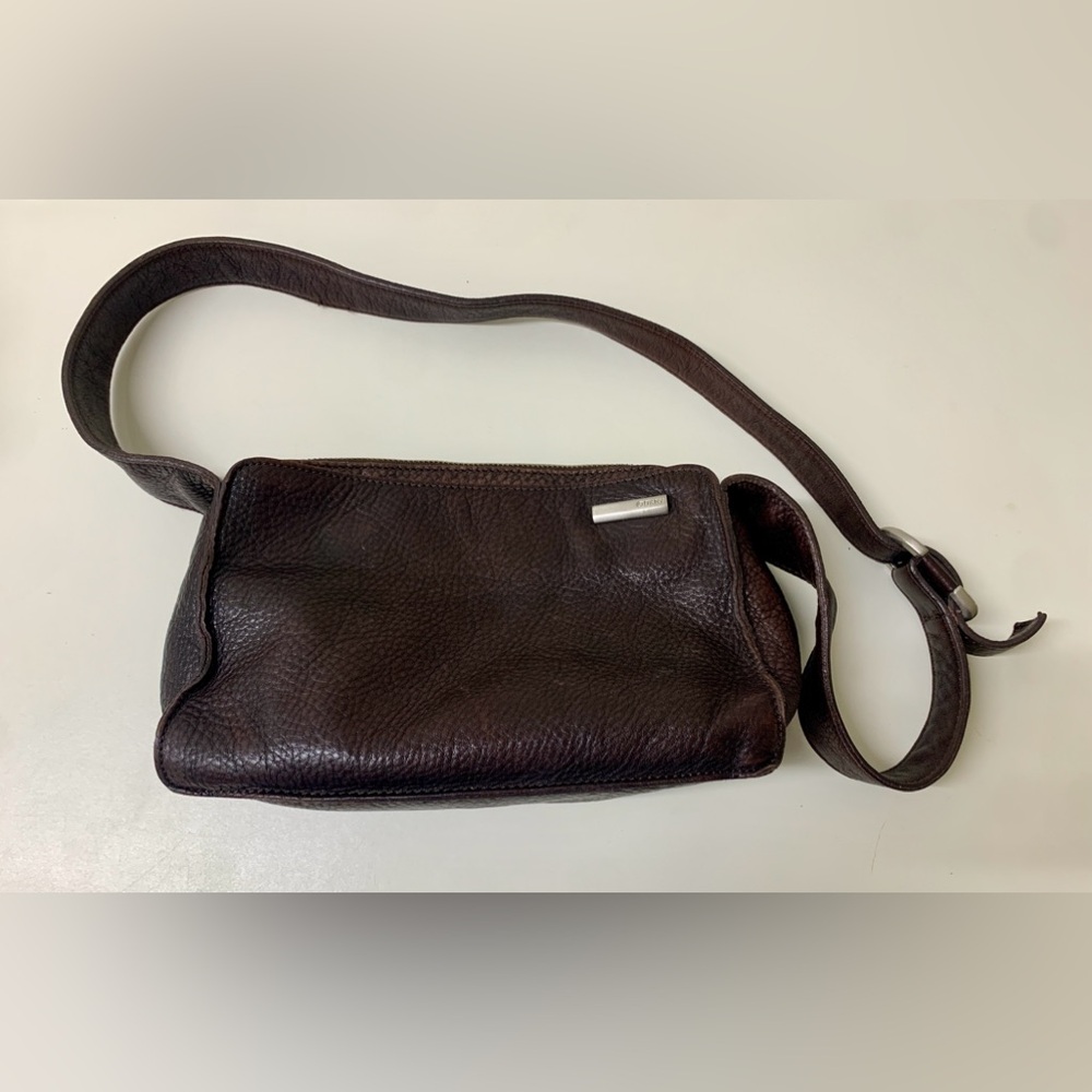 1990s Y2K Vtg Brown Soft Pebbled Leather DKNY Shoulder Bag Purse